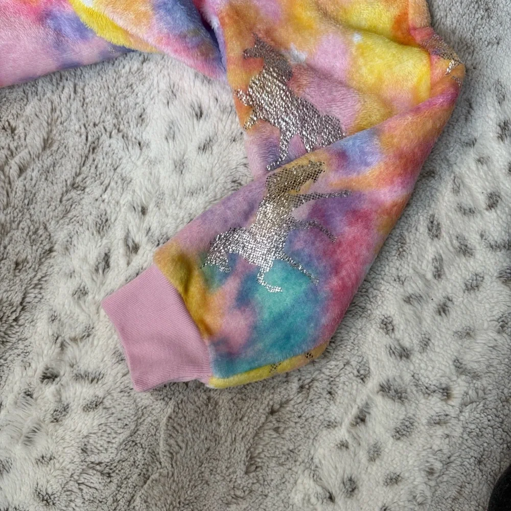 Children’s Place rainbow fleece unicorn onesie pajamas girls xsmall magical